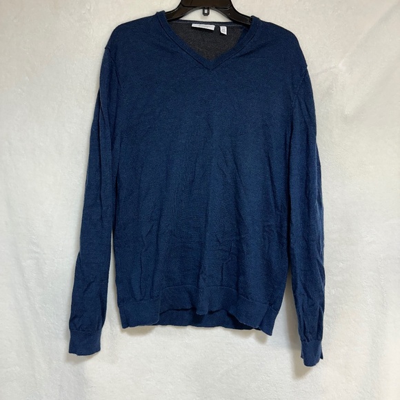 Calvin Klein Sweater Men's LG Blue Long Sleeve Pullover Extra Fine Merino Wool - Picture 1 of 6